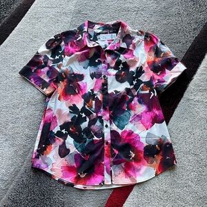 New York & Company Floral Watercolor Madison Shirt Blouse